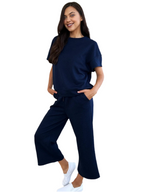 Double Take Full Size Texture Short Sleeve Top and Pants Set