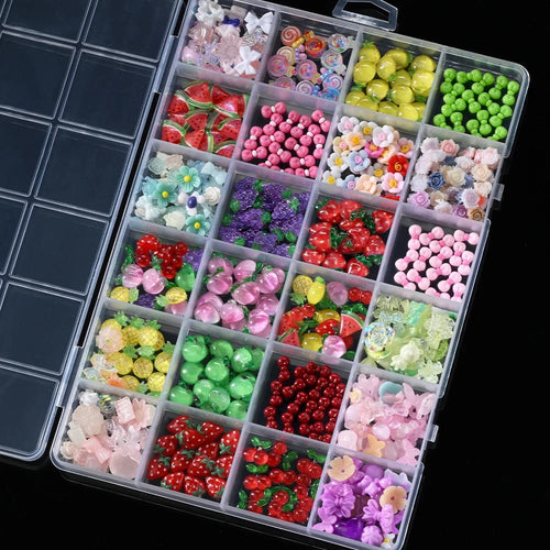 1 caja de resina colorida fruta/flor Nail Art Charms Set lindo melocotón, fresa, cereza, lazo flor verano uñas gemas decoración artística de uñas - VibraStore