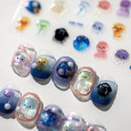 1 Uds. 5D Kawaii Jelly Fish pegatinas para decoración de uñas, pegatinas adhesivas de medusas azules para decoración de uñas, accesorios de calcomanías para manicura 3D - VibraStore