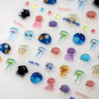 1 Uds. 5D Kawaii Jelly Fish pegatinas para decoración de uñas, pegatinas adhesivas de medusas azules para decoración de uñas, accesorios de calcomanías para manicura 3D - VibraStore
