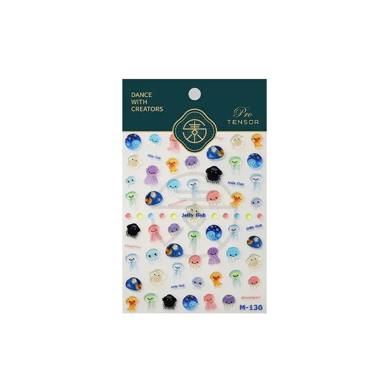 1 Uds. 5D Kawaii Jelly Fish pegatinas para decoración de uñas, pegatinas adhesivas de medusas azules para decoración de uñas, accesorios de calcomanías para manicura 3D - VibraStore