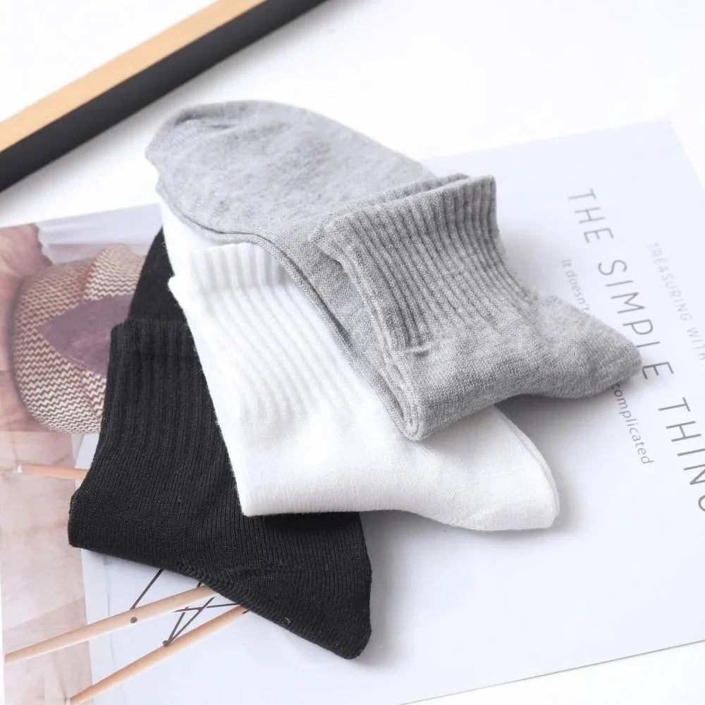 10 pares de calcetines de algodón a media pantorrilla para hombre para todas las estaciones, color sólido y versátiles - VibraStore