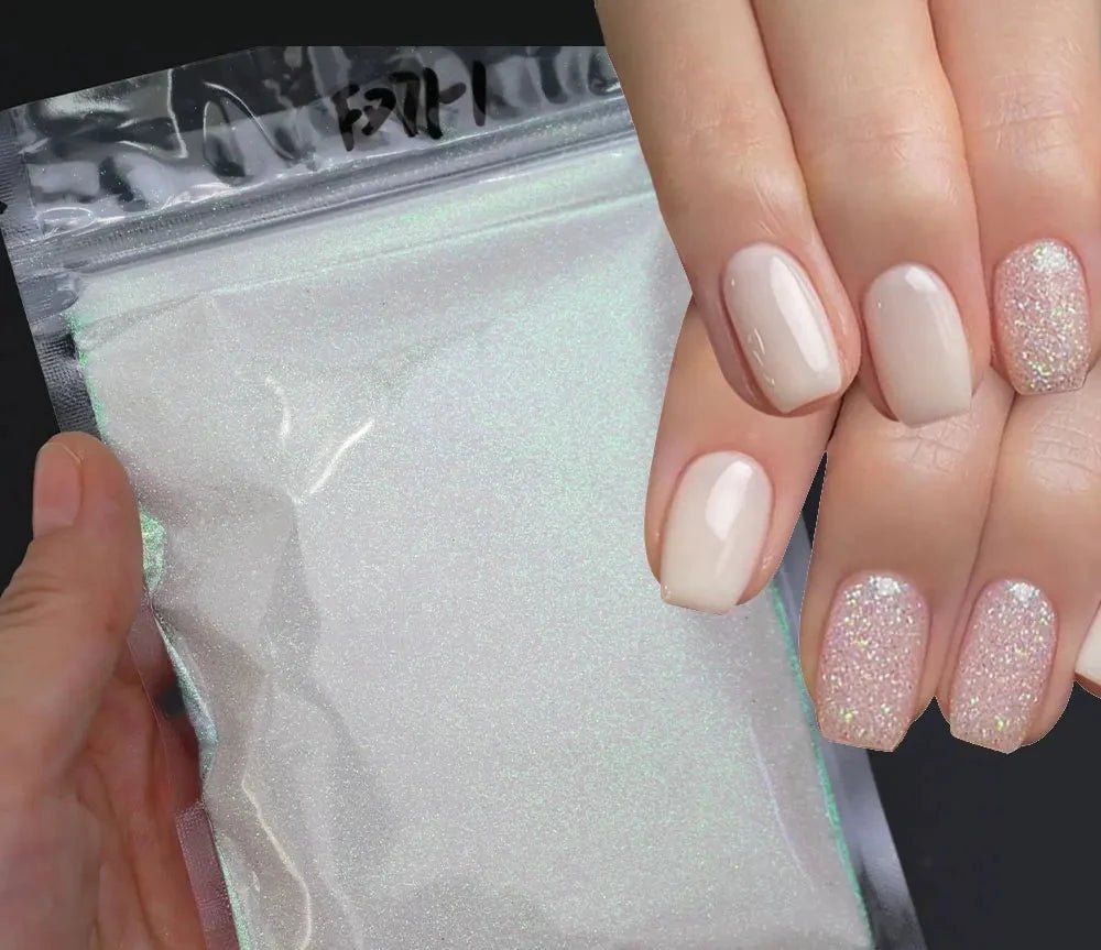 10g 0,2mm brillo blanco Arco Iris brillo de uñas en polvo holográfico brillante azúcar diamante caramelo abrigo polvo de uñas decoraciones artísticas - VibraStore