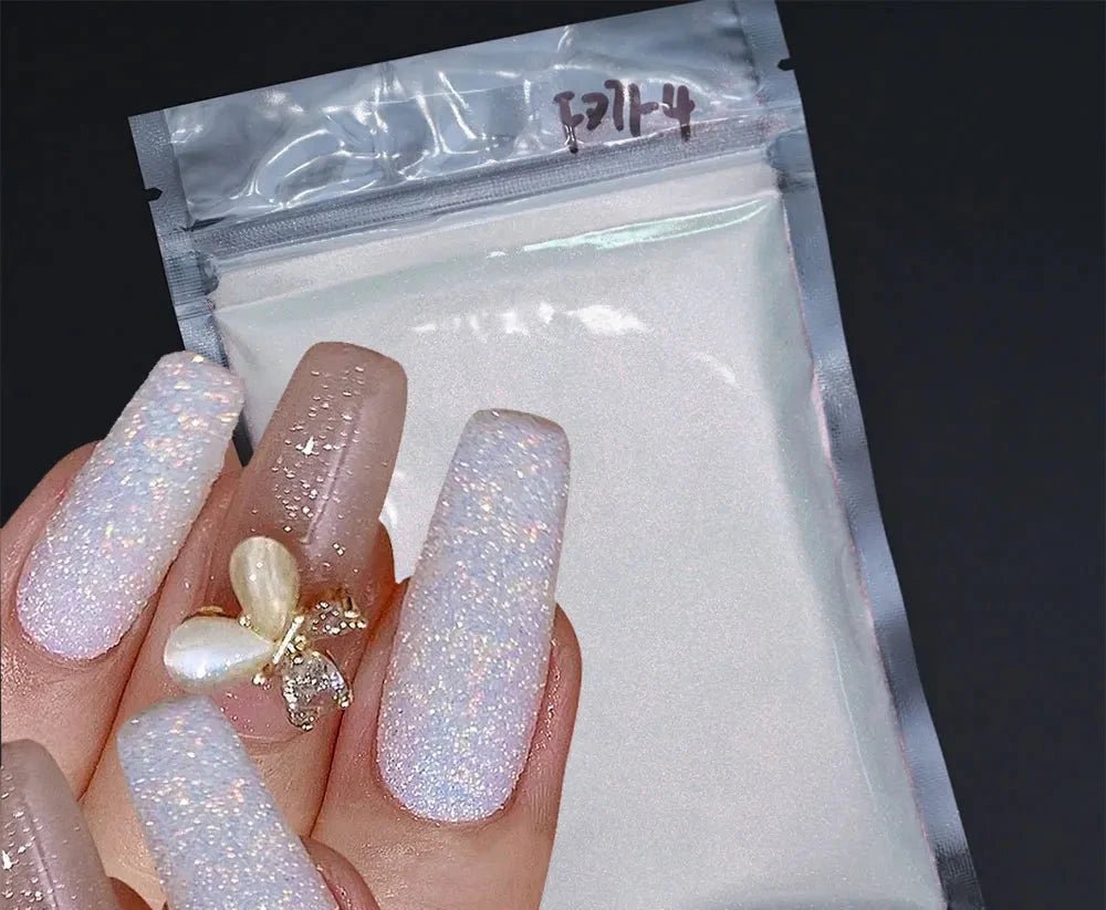 10g 0,2mm brillo blanco Arco Iris brillo de uñas en polvo holográfico brillante azúcar diamante caramelo abrigo polvo de uñas decoraciones artísticas - VibraStore