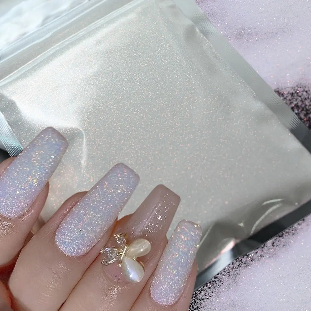 10g 0,2mm brillo blanco Arco Iris brillo de uñas en polvo holográfico brillante azúcar diamante caramelo abrigo polvo de uñas decoraciones artísticas - VibraStore