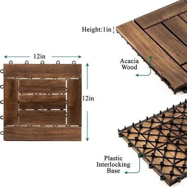 10PC 12inch*12inch High - quality Acacia Wood Modular Flooring, Model 007, Is Easy To Install And Enhances Your Home's Elegance And Comfort. - VibraStore