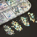 12 rejillas brillantes de sirena hexagonal para decoración de uñas, lentejuelas brillantes, espejo holográfico, escamas de polvo para uñas, decoración para manicura - VibraStore