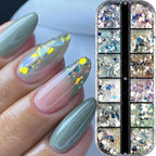 12 rejillas brillantes de sirena hexagonal para decoración de uñas, lentejuelas brillantes, espejo holográfico, escamas de polvo para uñas, decoración para manicura - VibraStore