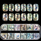 12 rejillas brillantes de sirena hexagonal para decoración de uñas, lentejuelas brillantes, espejo holográfico, escamas de polvo para uñas, decoración para manicura - VibraStore