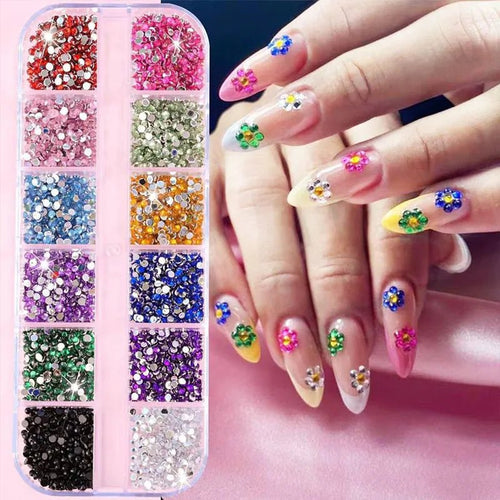 12 rejillas de diamantes de imitación de cristal brillante para decoración de uñas, piedras preciosas planas para decoración, adornos para uñas, zapatos, bolsas de maquillaje SZZS05 - VibraStore