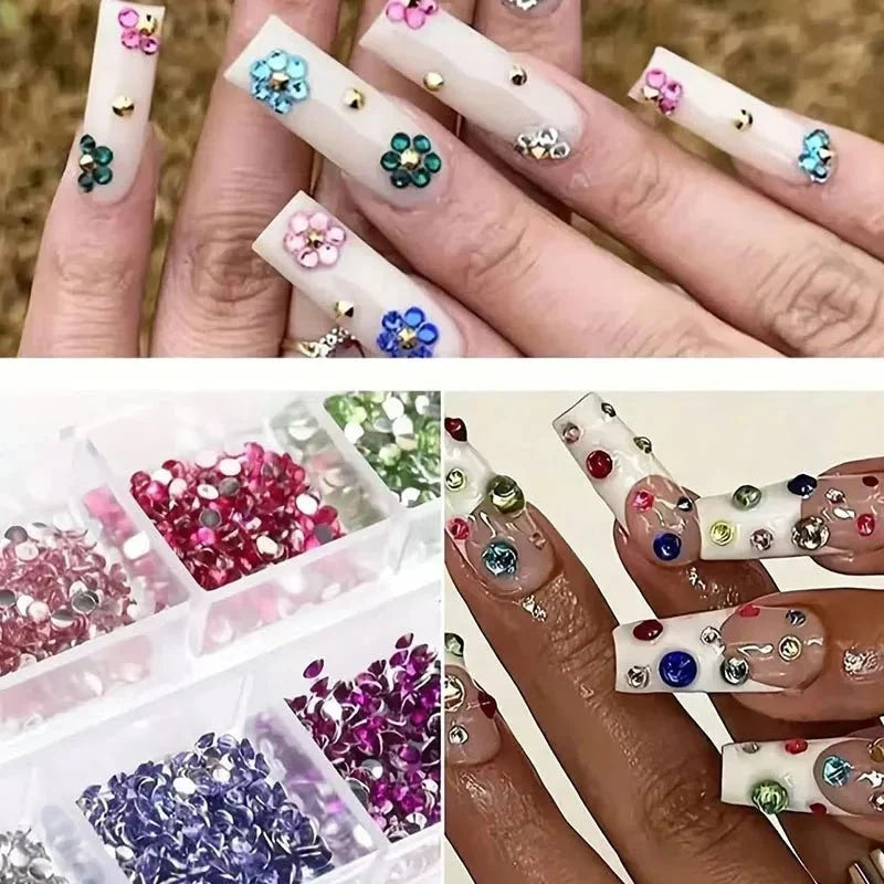 12 rejillas de diamantes de imitación de cristal brillante para decoración de uñas, piedras preciosas planas para decoración, adornos para uñas, zapatos, bolsas de maquillaje SZZS05 - VibraStore