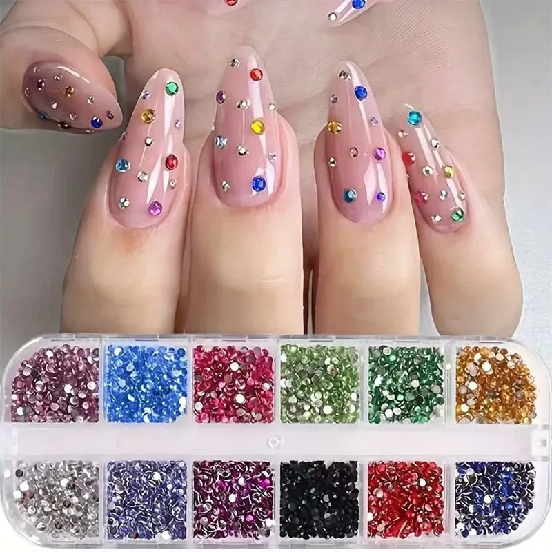 12 rejillas de diamantes de imitación de cristal brillante para decoración de uñas, piedras preciosas planas para decoración, adornos para uñas, zapatos, bolsas de maquillaje SZZS05 - VibraStore