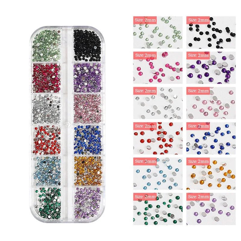 12 rejillas de diamantes de imitación de cristal brillante para decoración de uñas, piedras preciosas planas para decoración, adornos para uñas, zapatos, bolsas de maquillaje SZZS05 - VibraStore