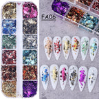 12 rejillas doradas y plateadas, láminas irregulares para uñas, purpurina de Metal para uñas, hoja de brillo de aluminio Y2K, herramientas de decoración de manicura en polvo de Metal - VibraStore