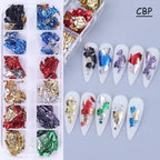 12 rejillas doradas y plateadas, láminas irregulares para uñas, purpurina de Metal para uñas, hoja de brillo de aluminio Y2K, herramientas de decoración de manicura en polvo de Metal - VibraStore