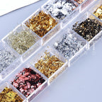 12 rejillas doradas y plateadas, láminas irregulares para uñas, purpurina de Metal para uñas, hoja de brillo de aluminio Y2K, herramientas de decoración de manicura en polvo de Metal - VibraStore