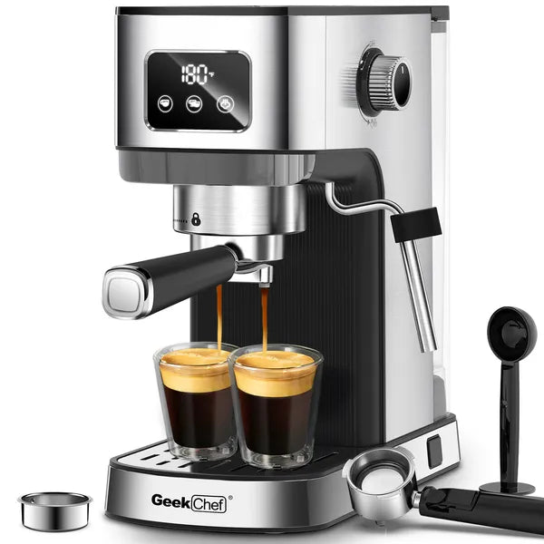 Chef Espresso Machine, Cappuccino & Latte Machine With ESE POD Filter & Milk Frother Steam Wand, Accurate Temperature & Time Control, Compact Coffee Machine For Home,Stainless Steel