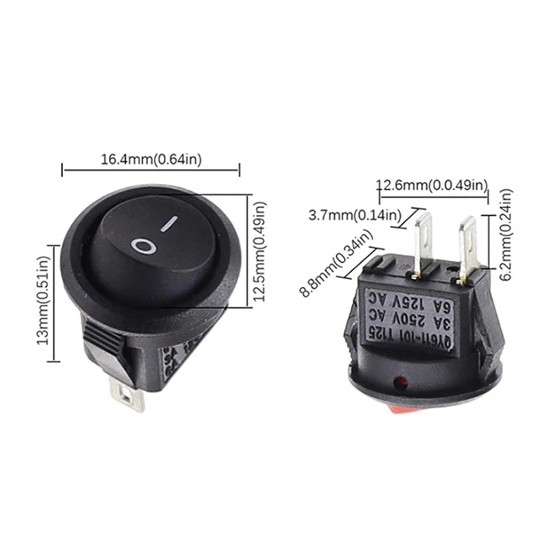 15Pcs Kcd11 Small Rocker Boat Shaped Power Switch Upper Circular And Lower Square 2/3 - Pin Two Level Electronic On - Off 15mm Hole - VibraStore