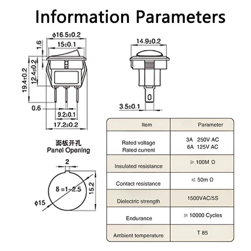 15Pcs Kcd11 Small Rocker Boat Shaped Power Switch Upper Circular And Lower Square 2/3 - Pin Two Level Electronic On - Off 15mm Hole - VibraStore
