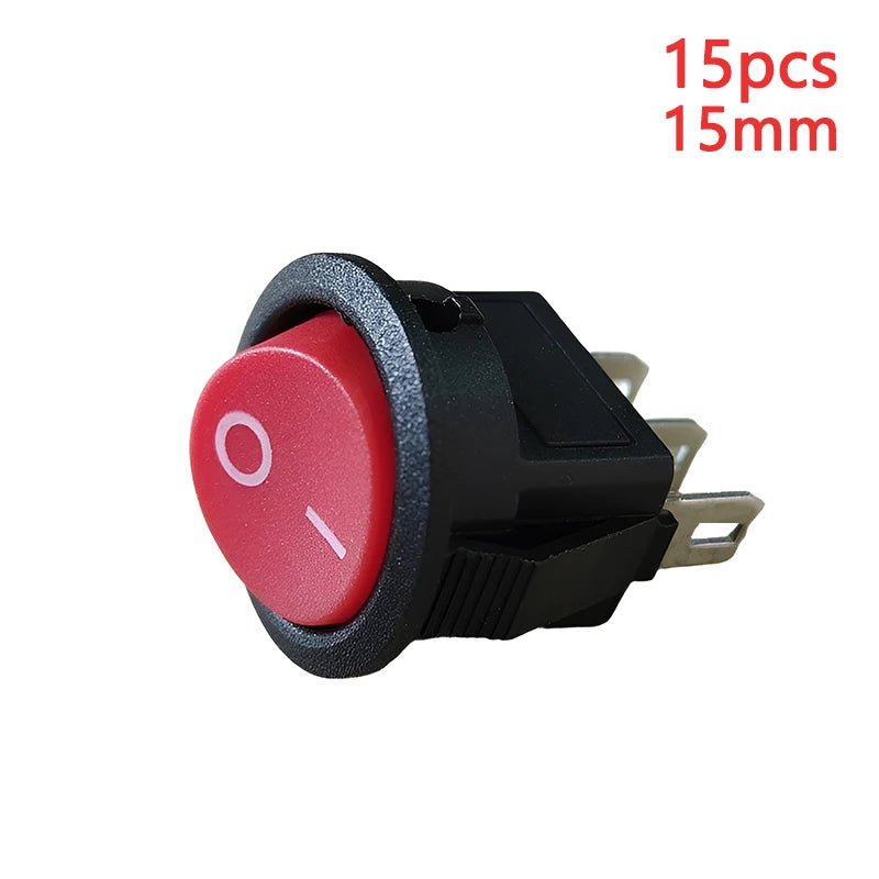 15Pcs Kcd11 Small Rocker Boat Shaped Power Switch Upper Circular And Lower Square 2/3 - Pin Two Level Electronic On - Off 15mm Hole - VibraStore