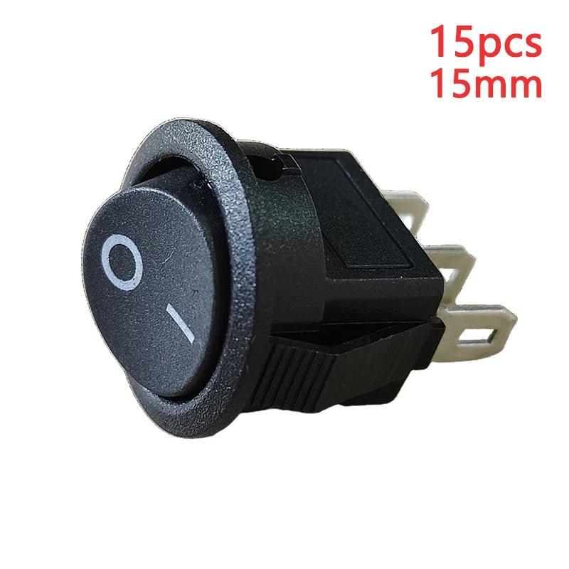 15Pcs Kcd11 Small Rocker Boat Shaped Power Switch Upper Circular And Lower Square 2/3 - Pin Two Level Electronic On - Off 15mm Hole - VibraStore