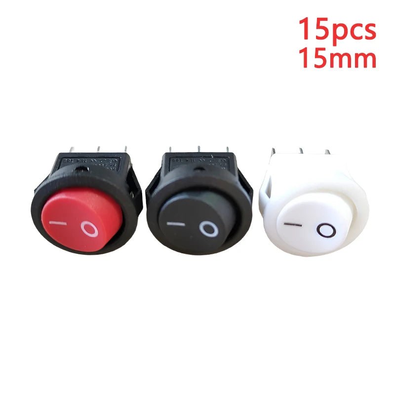 15Pcs Kcd11 Small Rocker Boat Shaped Power Switch Upper Circular And Lower Square 2/3 - Pin Two Level Electronic On - Off 15mm Hole - VibraStore