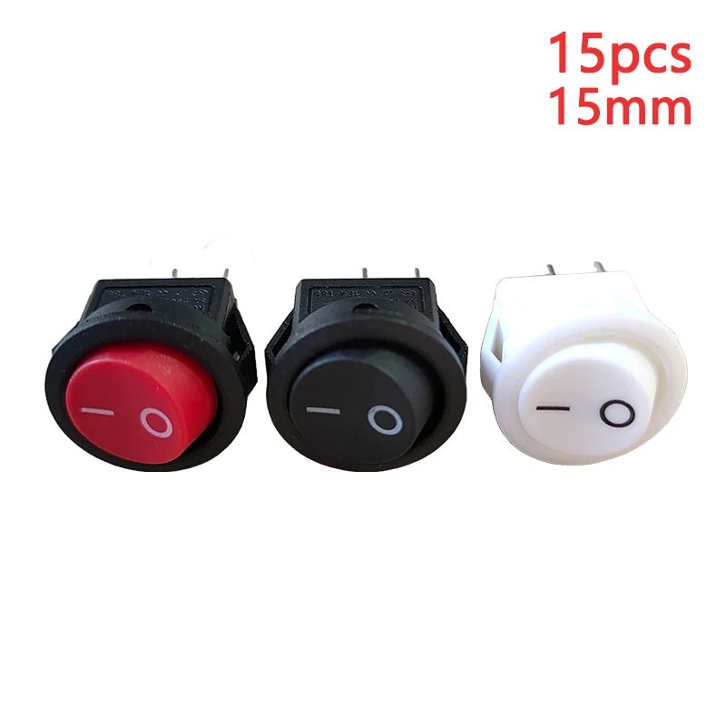 15Pcs Kcd11 Small Rocker Boat Shaped Power Switch Upper Circular And Lower Square 2/3 - Pin Two Level Electronic On - Off 15mm Hole - VibraStore