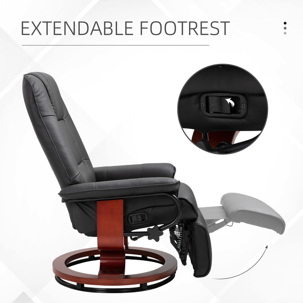 Faux  Leather Lounge Chair With Footrest And Armrest, Manual Swivel Recliner For Living Room, Black