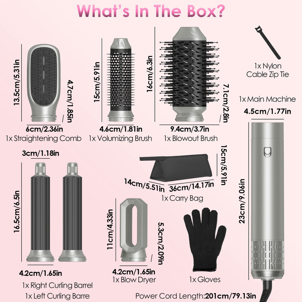 1Pc 6 In 1 Air Styler Volumizer Straightener Curler Dryer Automatic Wrap Styler Hair Dryer Brush Set With 3 Temp Settings ALCI Plug Glove Cable Zip Tie - VibraStore