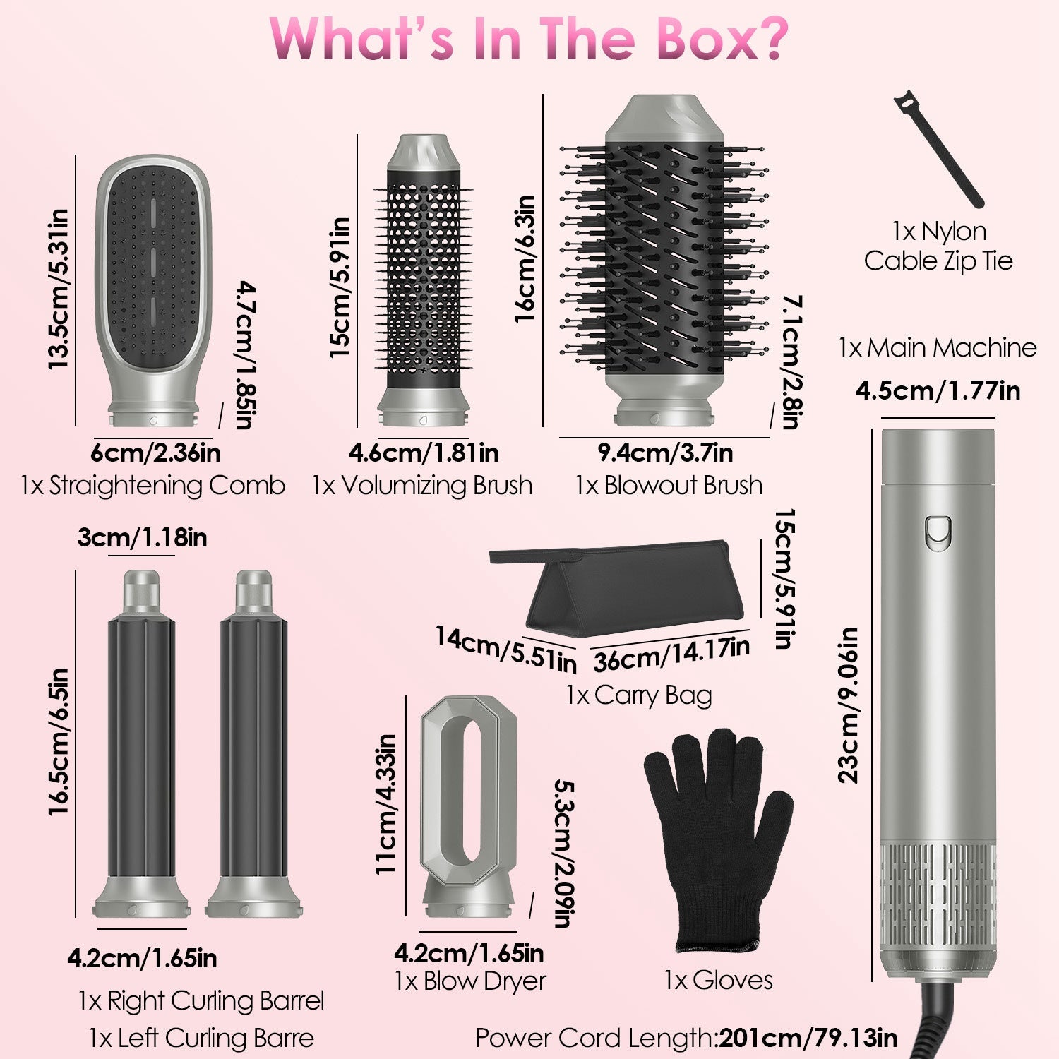 1Pc 6 In 1 Air Styler Volumizer Straightener Curler Dryer Automatic Wrap Styler Hair Dryer Brush Set With 3 Temp Settings ALCI Plug Glove Cable Zip Tie - VibraStore