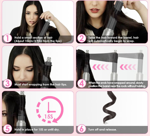 1Pc 6 In 1 Air Styler Volumizer Straightener Curler Dryer Automatic Wrap Styler Hair Dryer Brush Set With 3 Temp Settings ALCI Plug Glove Cable Zip Tie - VibraStore