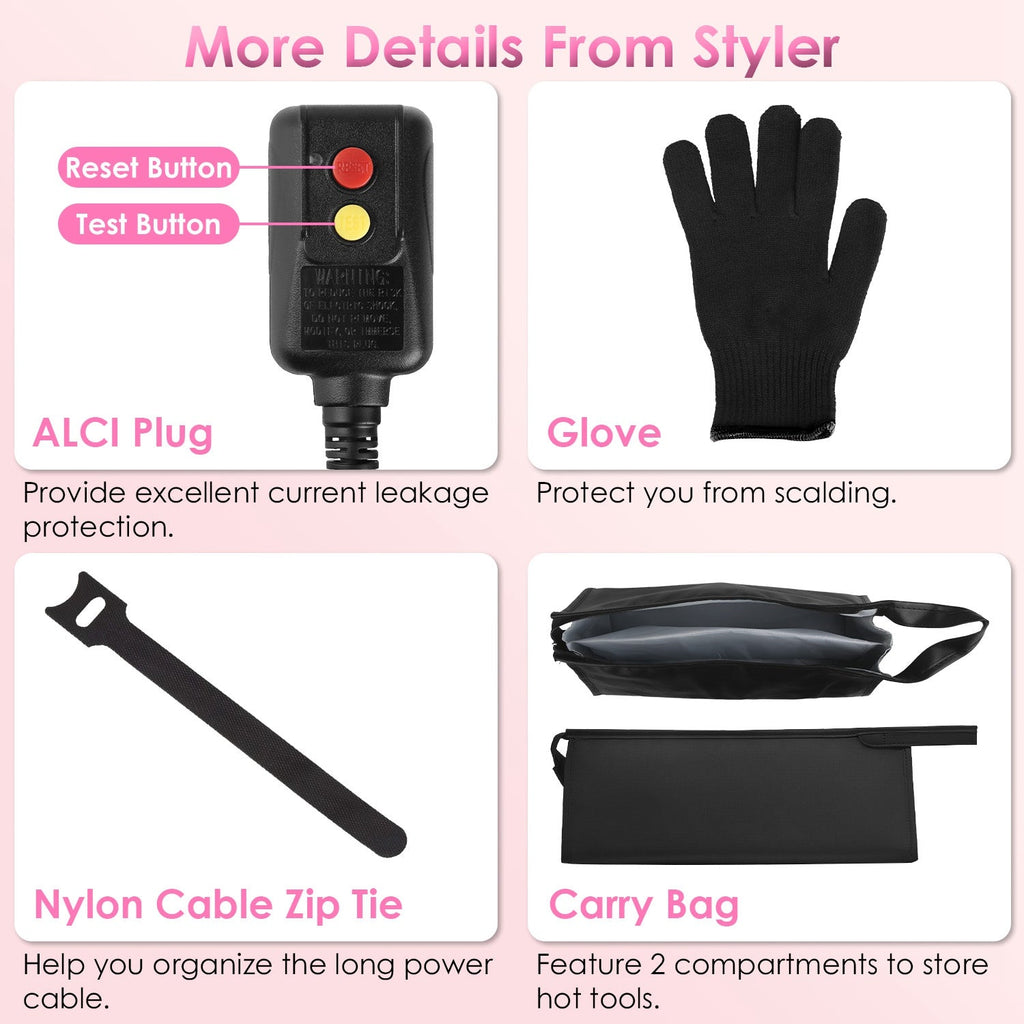 1Pc 6 In 1 Air Styler Volumizer Straightener Curler Dryer Automatic Wrap Styler Hair Dryer Brush Set With 3 Temp Settings ALCI Plug Glove Cable Zip Tie - VibraStore