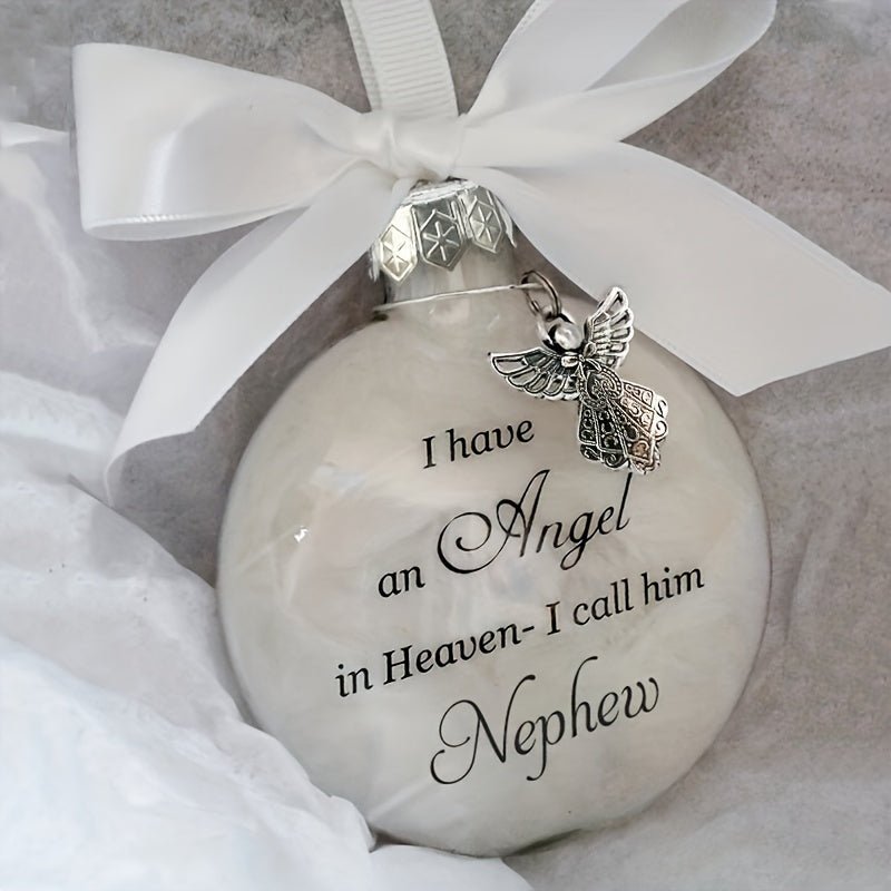 1pc, In Heaven Relatives Name Ornament, Keepsake Feather Plastic Ball, Ornament Pendant, Home Decor, Room Decor, Bedroom Decor - VibraStore