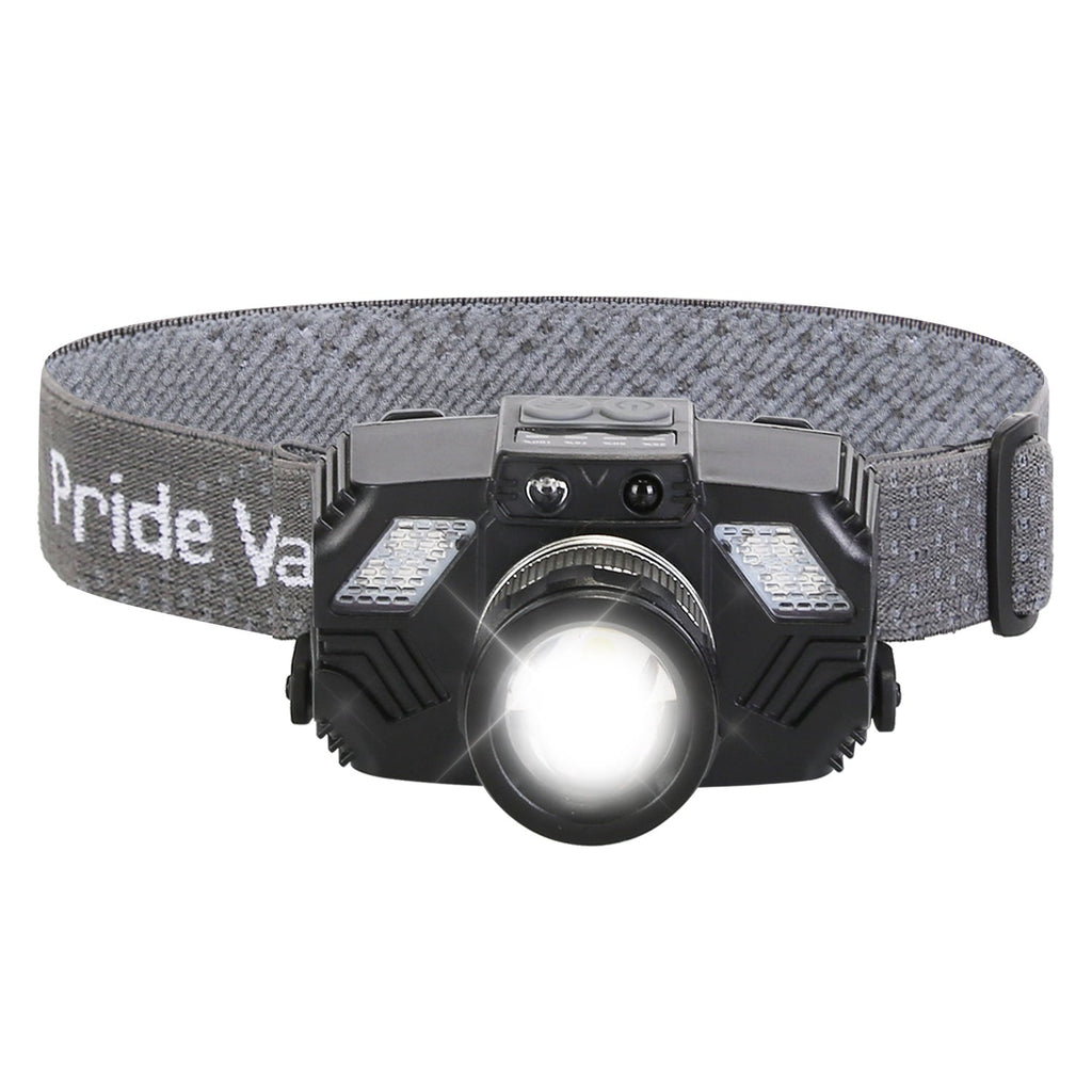 1Pc Motion Sensor LED Headlamp Zoomable Headlamp Flashlight Waterproof Outdoor Emergency Headlight With 3 Lighting Modes - VibraStore