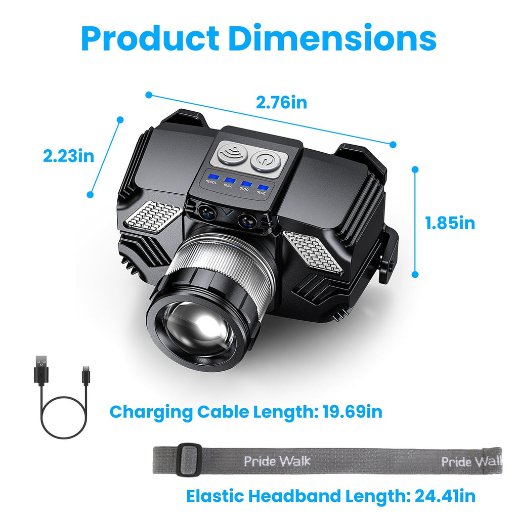 1Pc Motion Sensor LED Headlamp Zoomable Headlamp Flashlight Waterproof Outdoor Emergency Headlight With 3 Lighting Modes - VibraStore