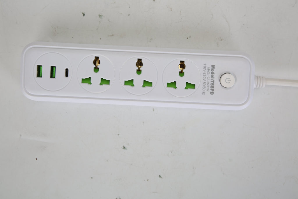 1Pc Power Strip With 6FT Extension Cord 3 AC Outlets And 2 USB A Ports 1 USB C Port 2500W Wall Mount Outlet Extender For Home Office Dorm Travel - VibraStore