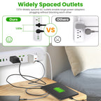 1Pc Power Strip With 6FT Extension Cord 3 AC Outlets And 2 USB A Ports 1 USB C Port 2500W Wall Mount Outlet Extender For Home Office Dorm Travel - VibraStore