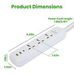 1Pc Power Strip With 6FT Extension Cord 3 AC Outlets And 2 USB A Ports 1 USB C Port 2500W Wall Mount Outlet Extender For Home Office Dorm Travel - VibraStore