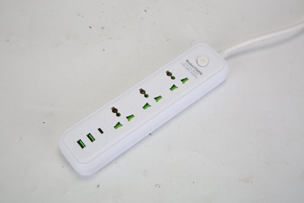 1Pc Power Strip With 6FT Extension Cord 3 AC Outlets And 2 USB A Ports 1 USB C Port 2500W Wall Mount Outlet Extender For Home Office Dorm Travel - VibraStore