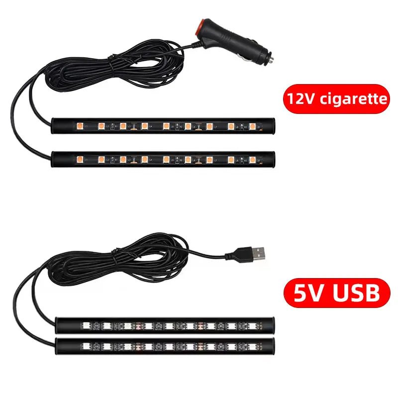 2 in 1 LED Car Neon Light Foot Light LED Interior Decoration Backlight Cigarette Lighter USB Atmosphere Lamp Vehicle Accessories - VibraStore