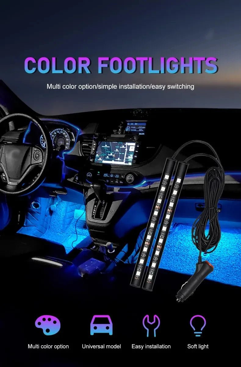 2 in 1 LED Car Neon Light Foot Light LED Interior Decoration Backlight Cigarette Lighter USB Atmosphere Lamp Vehicle Accessories - VibraStore
