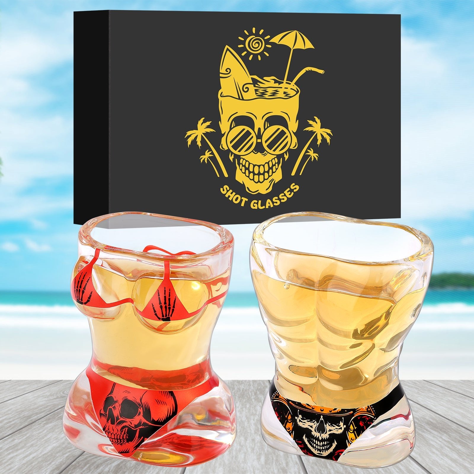 2 Pieces, Black Muscle Men's And Red Bikini Skull Style Glass Small Wine Glasses Bar Tools Christmas Gift, Halloween Gift, Birthday Gift, Company Party Gift, Universal Gift - VibraStore
