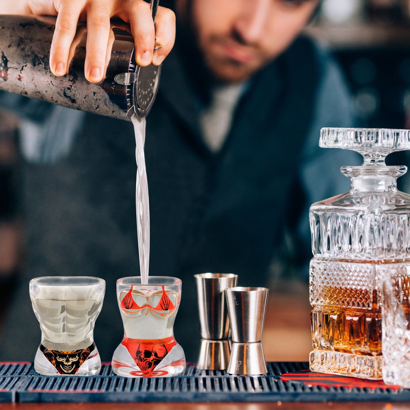 2 Pieces, Black Muscle Men's And Red Bikini Skull Style Glass Small Wine Glasses Bar Tools Christmas Gift, Halloween Gift, Birthday Gift, Company Party Gift, Universal Gift - VibraStore