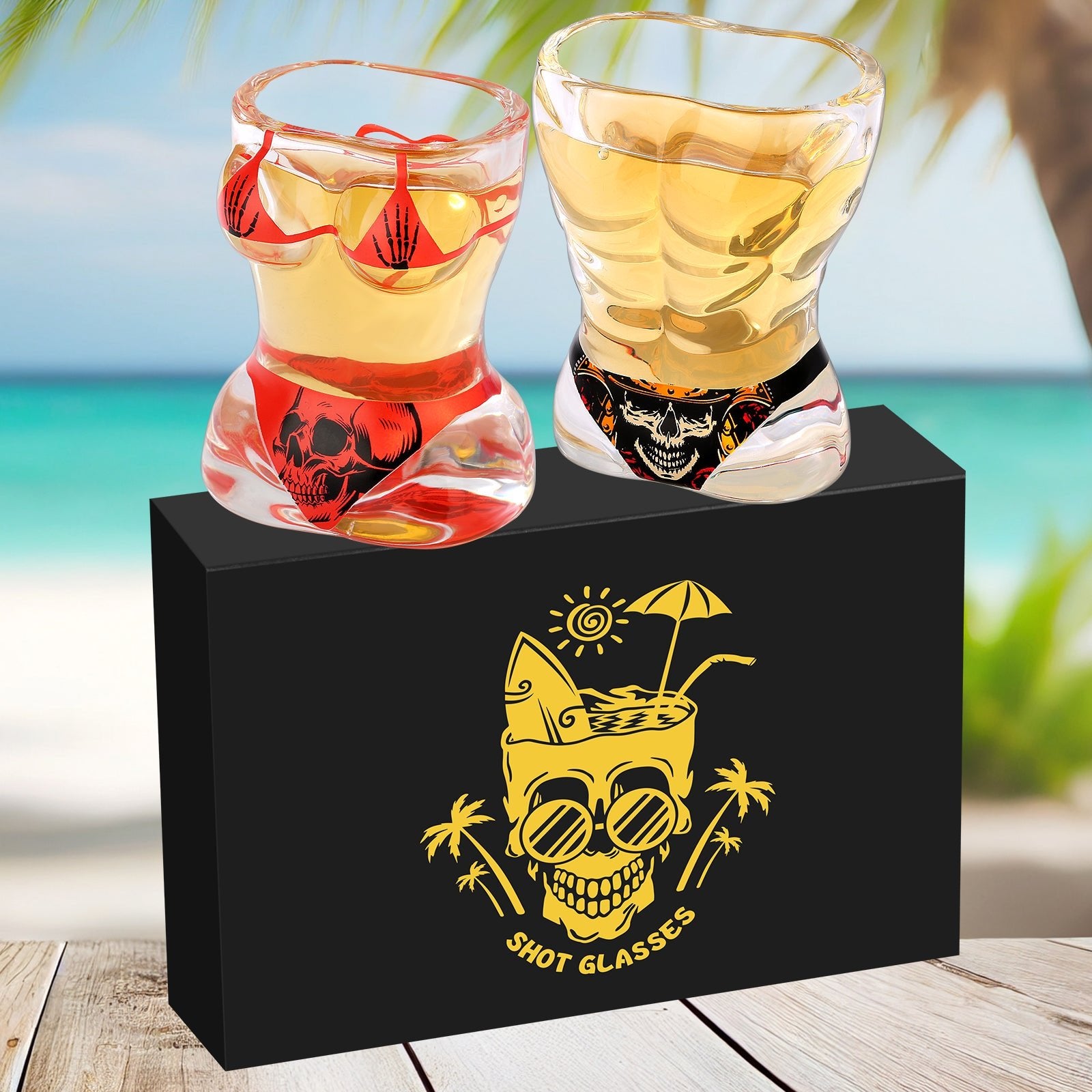 2 Pieces, Black Muscle Men's And Red Bikini Skull Style Glass Small Wine Glasses Bar Tools Christmas Gift, Halloween Gift, Birthday Gift, Company Party Gift, Universal Gift - VibraStore