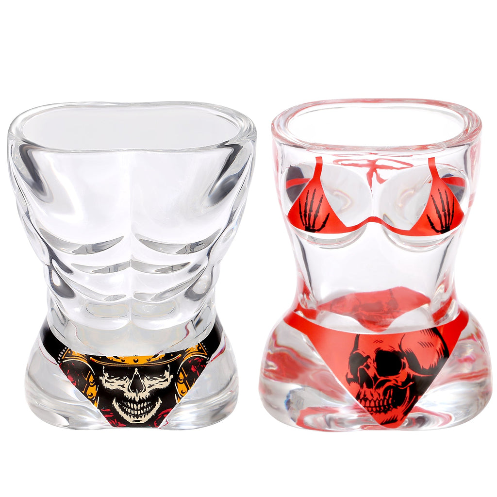 2 Pieces, Black Muscle Men's And Red Bikini Skull Style Glass Small Wine Glasses Bar Tools Christmas Gift, Halloween Gift, Birthday Gift, Company Party Gift, Universal Gift - VibraStore