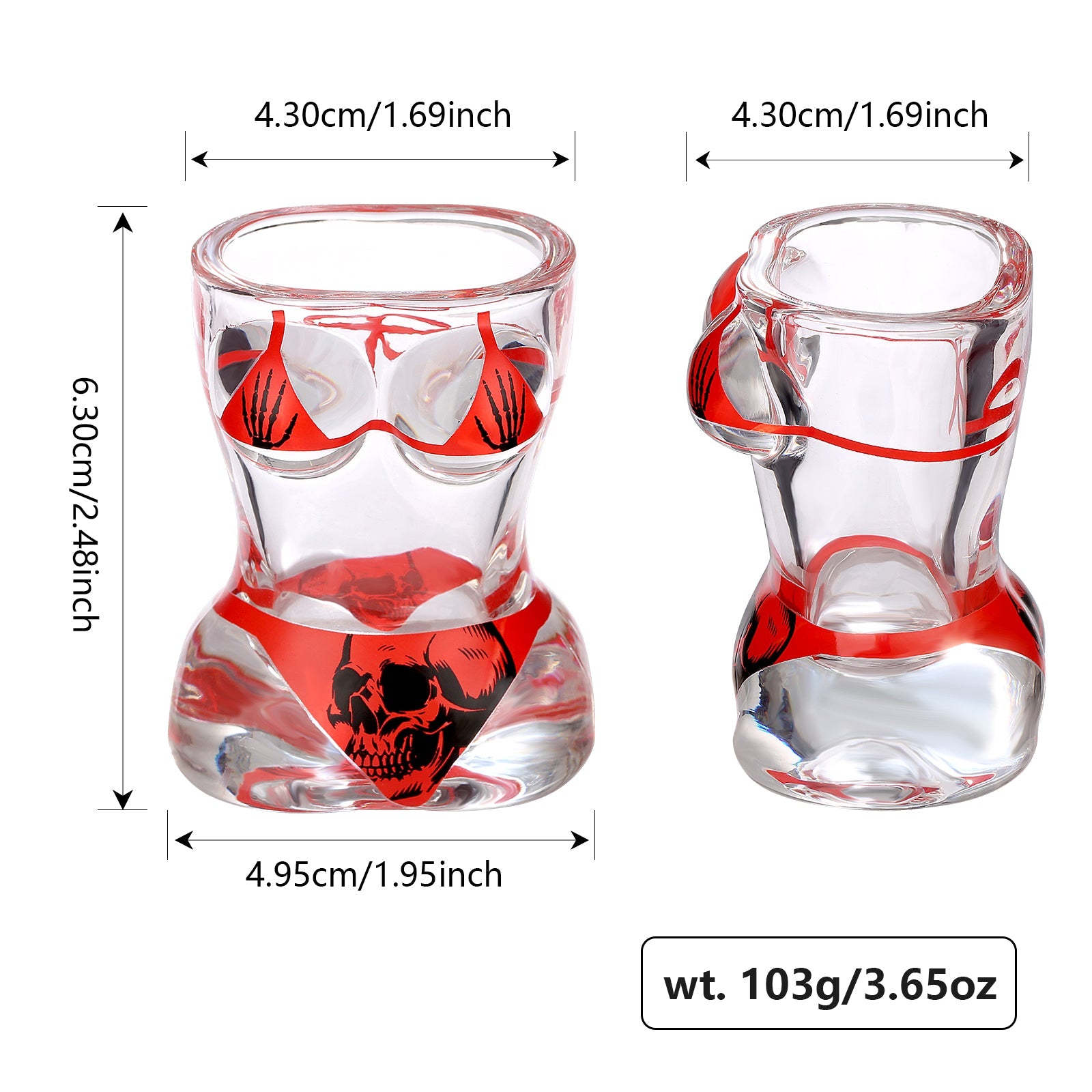 2 Pieces, Black Muscle Men's And Red Bikini Skull Style Glass Small Wine Glasses Bar Tools Christmas Gift, Halloween Gift, Birthday Gift, Company Party Gift, Universal Gift - VibraStore