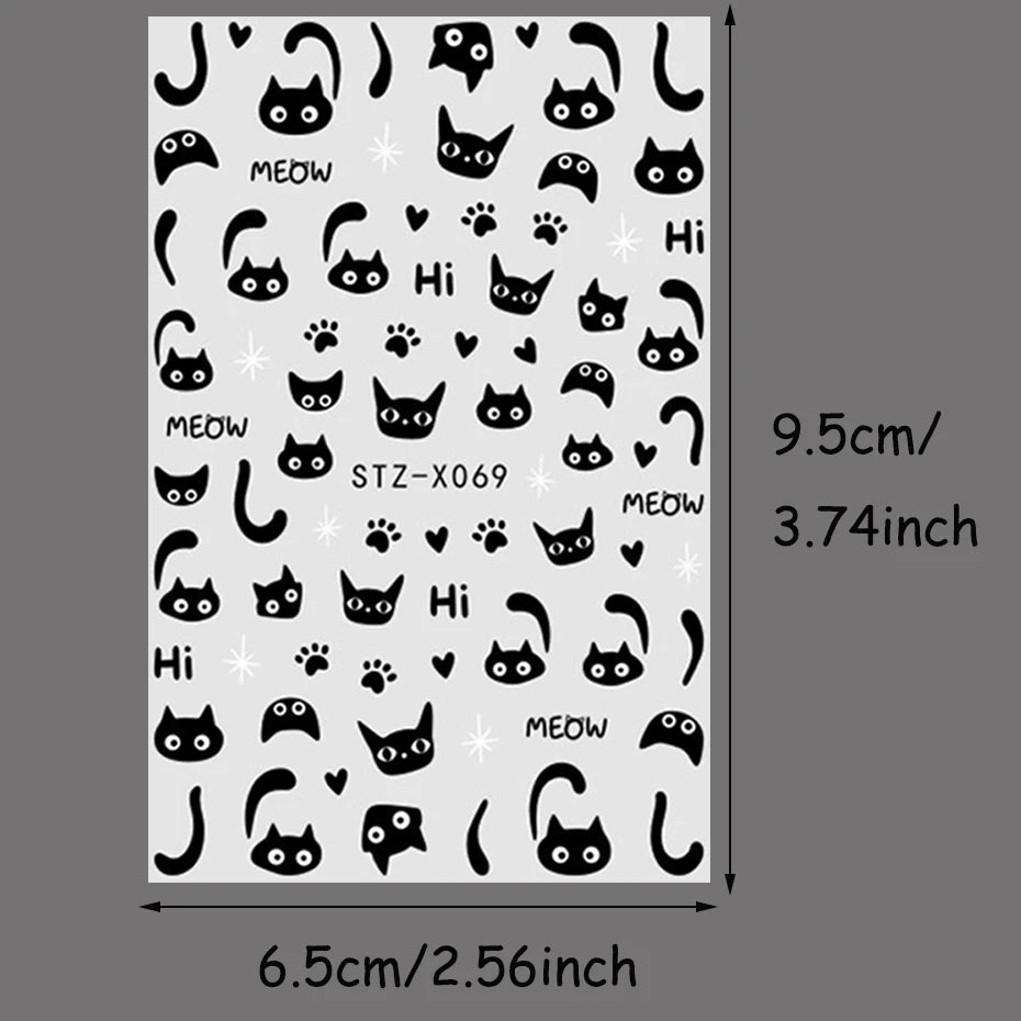2 uds 3D Kawaii pegatinas de gato negro para uñas encantador Graffiti gato autoadhesivo deslizadores de uñas Halloween cola de gato decoración artística de uñas - VibraStore