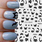 2 uds 3D Kawaii pegatinas de gato negro para uñas encantador Graffiti gato autoadhesivo deslizadores de uñas Halloween cola de gato decoración artística de uñas - VibraStore