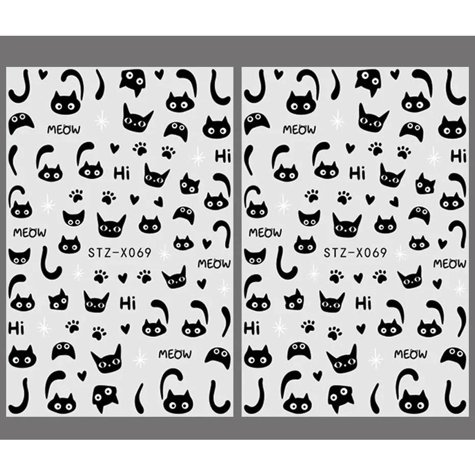 2 uds 3D Kawaii pegatinas de gato negro para uñas encantador Graffiti gato autoadhesivo deslizadores de uñas Halloween cola de gato decoración artística de uñas - VibraStore