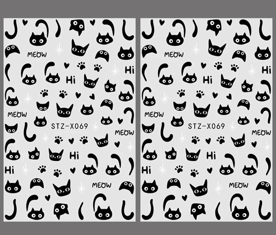 2 uds 3D Kawaii pegatinas de gato negro para uñas encantador Graffiti gato autoadhesivo deslizadores de uñas Halloween cola de gato decoración artística de uñas - VibraStore